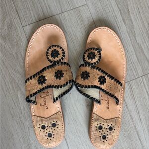 Jack Rogers Jacks Flat Sandals featuring natural cork and black leather size 8